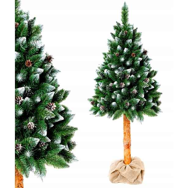 Umělý Vánoční Stromeček Na Kmeni Zamrzlá Borovice Diamantová Šišky Sníh 120 cm