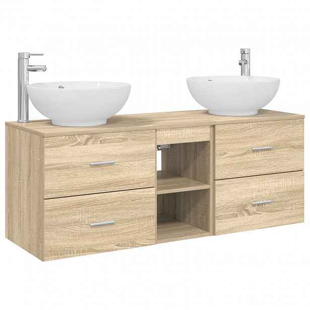 vidaXL Sada koupelnového nábytku 3 ks Dub sonoma 129 x 44,5 x 80 cm