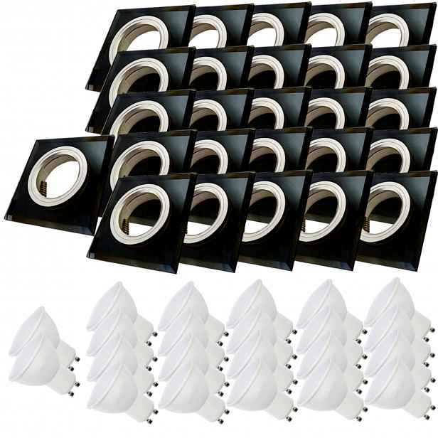 26x Černá Stropní Lampa Halogenová Sklo Led Žárovky 10W