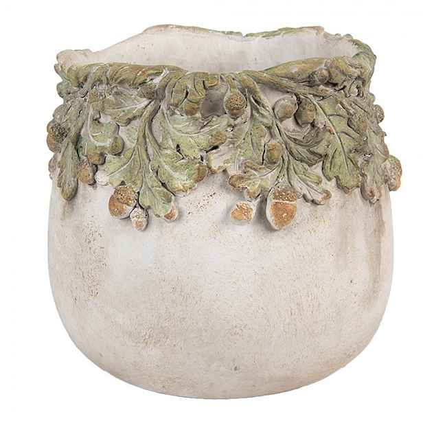 Cementový květináč s dubovými listy a žaludy Acornia M - Ø 19*17 cm Clayre & Eef