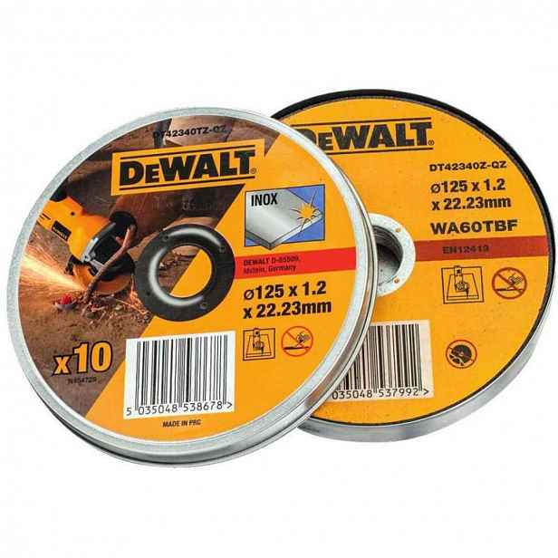 DeWALT - Sada řezných kotoučů na nerezovou ocel 125x22,2 mm, 10 ks DT42340TZ