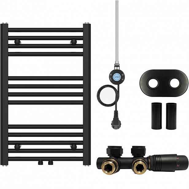 Koupelnový radiátorový set Benito - kombinované vytápění, wifi tyč - středové připojení 50 mm - 300W - černá matná - 700x450 mm