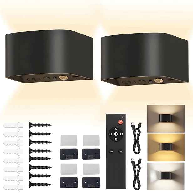 Nástěnná lampa s pohybovým senzorem a dálkovým ovládáním 4000 mAh, 3 teploty, černá