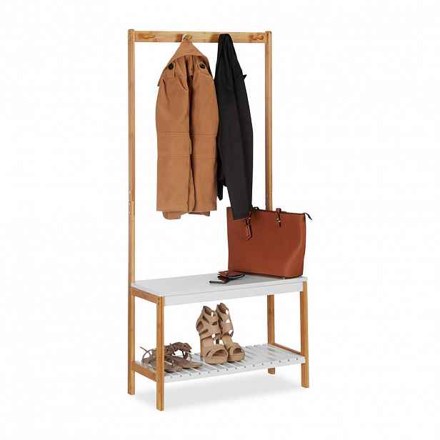Relaxdays VĚŠÁK přírodní bílá se stojanem na boty bambus 150 cm