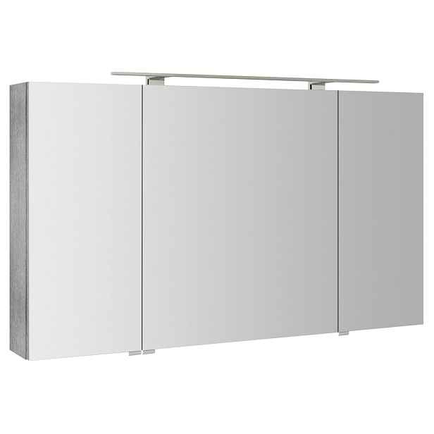 Sapho RIWA galerka s LED osvětlením, 3x dvířka, 121x70x17cm, dub stříbrný