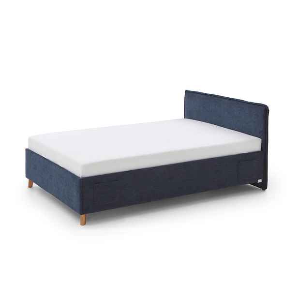 Tmavě modrá čalouněná dětská postel s úložným prostorem s roštem 140x200 cm Fun – Meise Möbel