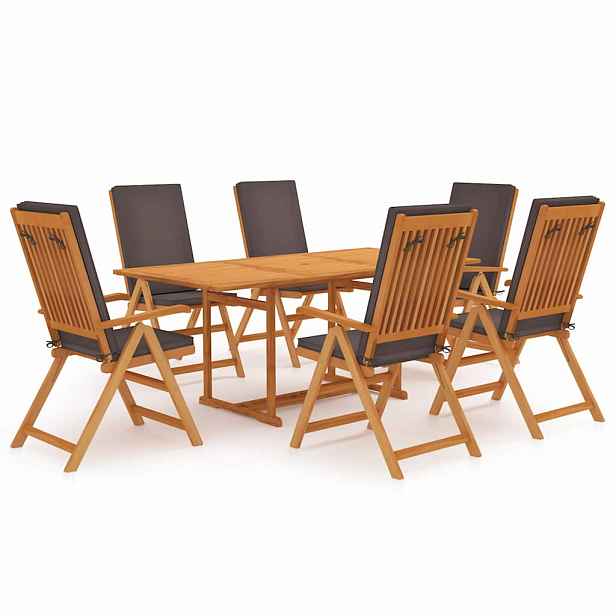 vidaXL 7dílný zahradní jídelní set s poduškami masivní teak šedý