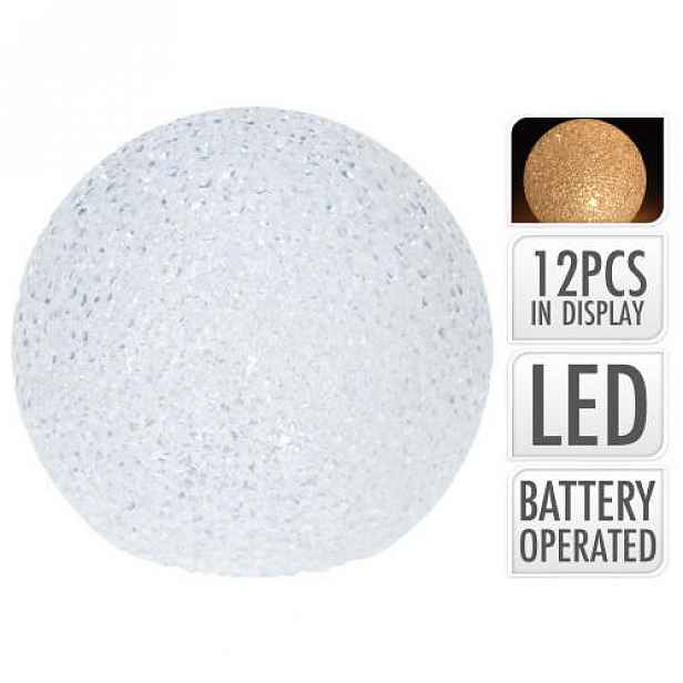Koule svítící LED teplá bílá baterie 10cm