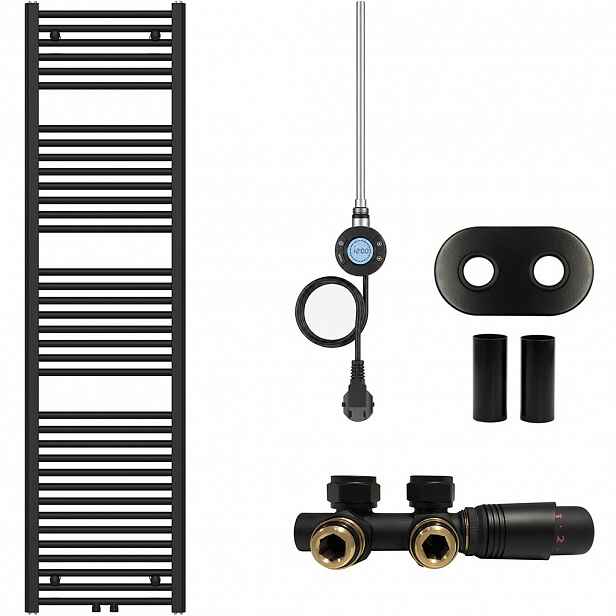 Koupelnový radiátorový set Benito - kombinované vytápění, wifi tyč - středové připojení 50 mm - 600W - černá matná - 1700x450 mm