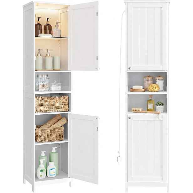 SONGMICS Vysoká koupelnová skříňka s LED osvětlením Vasagle Asmi 40 cm bílá