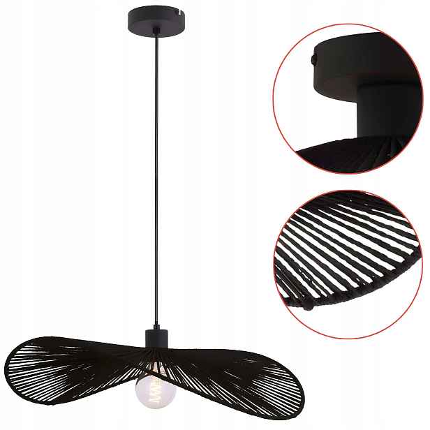 Závěsná lampa Boho Pletená Černá Lehký Ažurový lustr Černá Jednotlivá