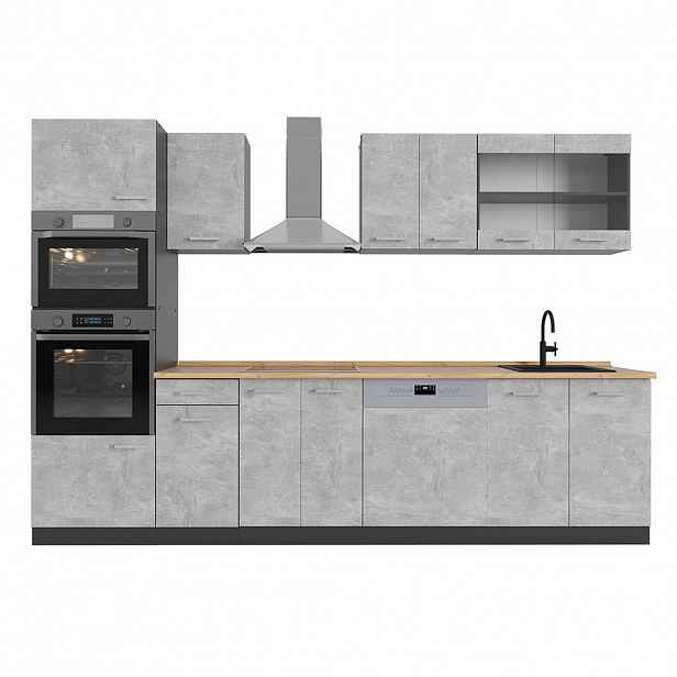 Vicco KUCHYŇSKÝ KOUT R-Line Beton 300 cm s vysokou skříní, PD Dub