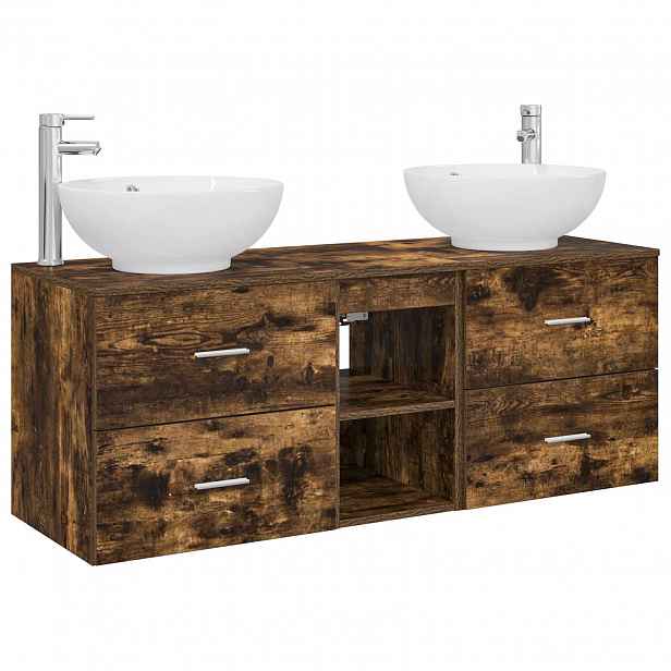 vidaXL Sada koupelnového nábytku 3 ks Kouřový dub 129 x 44,5 x 80 cm