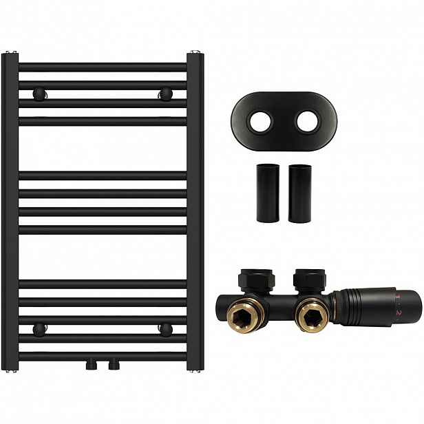 Koupelnový radiátorový set Benito - ústřední vytápění - středové připojení 50 mm - 265W - černá matná - 700x450 mm
