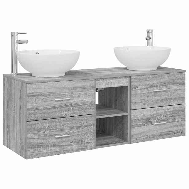 vidaXL Sada koupelnového nábytku 3 ks Šedý Sonoma 129 x 44,5 x 80 cm