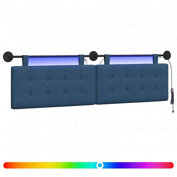 vidaXL Závěsné čelo postele S LED osvětlením Modrá Textil