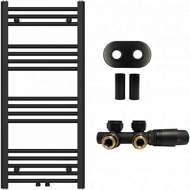 Koupelnový radiátorový set Benito - ústřední vytápění - středové připojení 50 mm - 343W - černá matná - 1000x450 mm