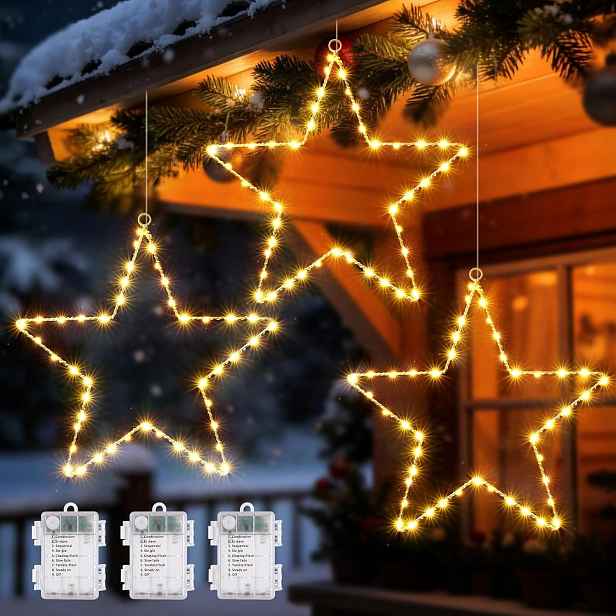 Led lampy Hvězdy na okno 3 ks 135 Led Teplá bílá Časovač 8 režimů