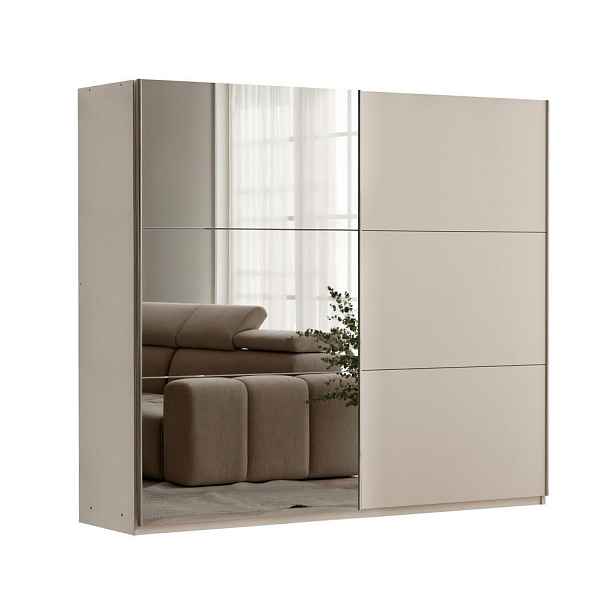 MASSENO ŠATNÍ SKŘÍŇ S POSUVNÝMI DVEŘMI IVERN, 151/215/65 cm 2dveřová se zrcadlem, béžová