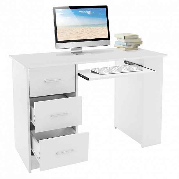ML-DESIGN PSACÍ STŮL 110 x 49 x 75 cm, bílý, 3 zásuvky a výsuv na klávesnici