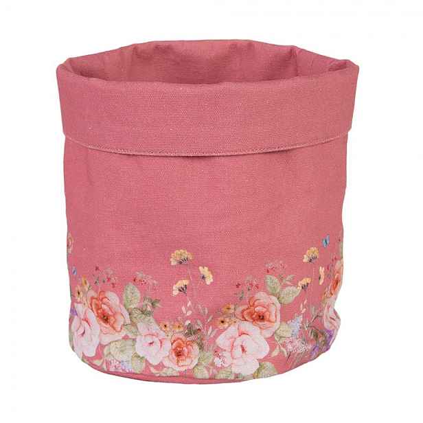 Růžový bavlněný košík na pečivo Flower & Fiesta - Ø 15*16 cm Clayre & Eef