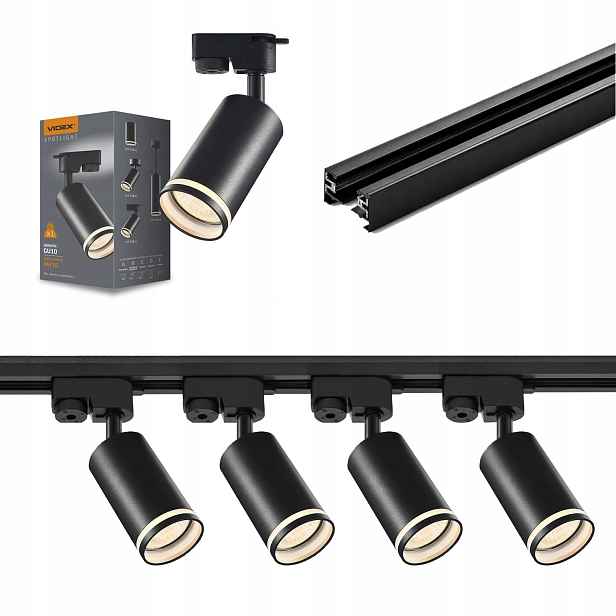 Sada kolejnicový kabel 2 m 5 reflektorů 30 W GU10 200 cm Černá Videx