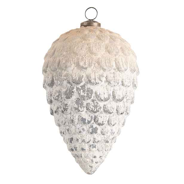 Bílá vánoční ozdoba v tvaru šišky s patinou a odřeninami XL - Ø 13* 20 cm Clayre & Eef