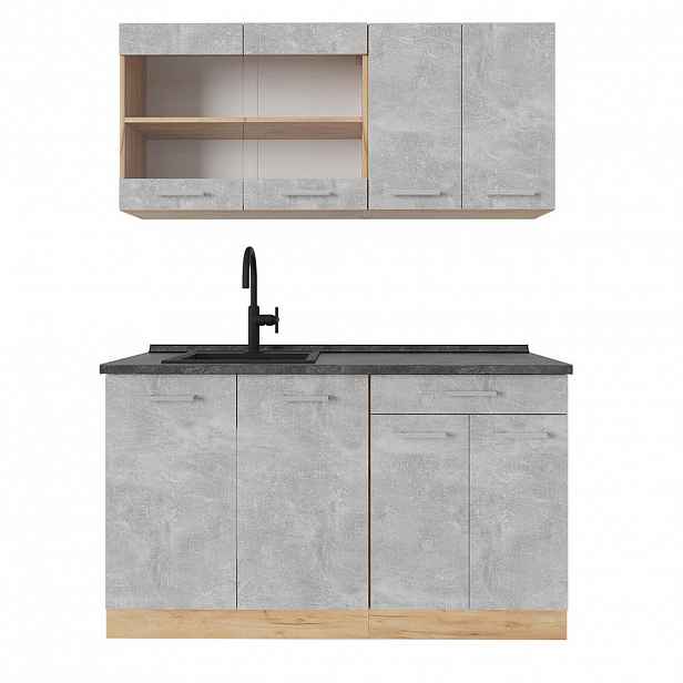 Vicco JEDNOTKOVÁ KUCHYNĚ R-Line Beton/zlatý dub 140 cm , PD Antracit