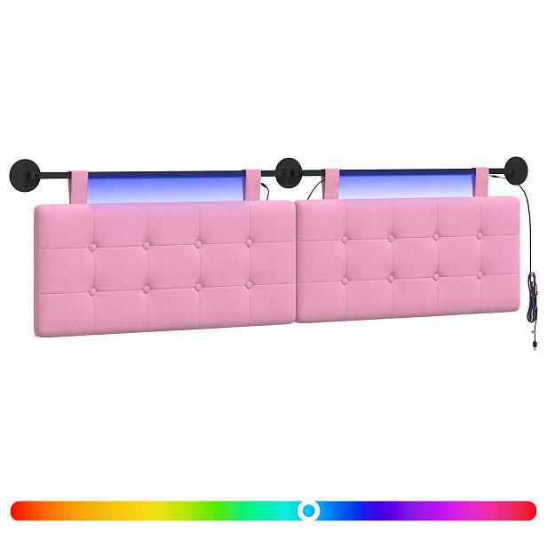vidaXL Závěsné čelo postele S LED osvětlením Růžová Textil