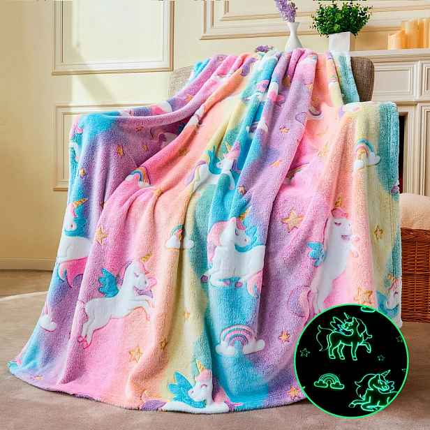 Deka Svítící Ve Tmě 150 X 130 CM S Motivem Jednorožce Pro Děti
