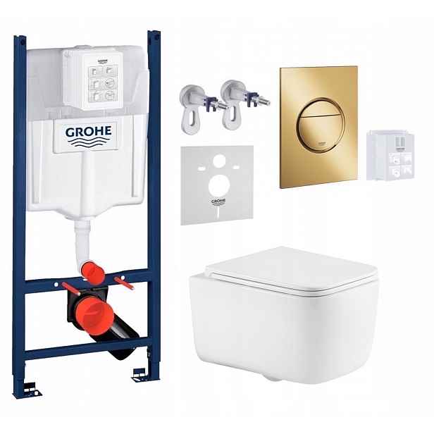 Grohe podomítková nádržka se zlatým tlačítkem a mísou Wc Imprese Alba Style