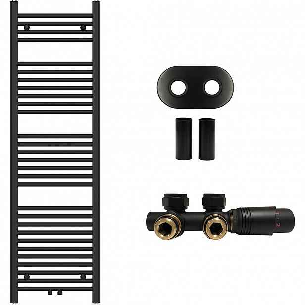 Koupelnový radiátorový set Benito - ústřední vytápění - středové připojení 50 mm - 583W - černá matná - 1500x450 mm