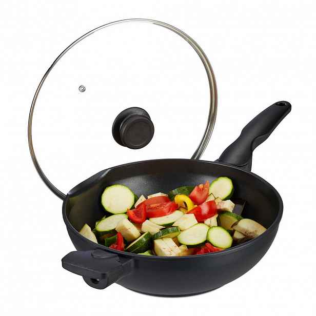 Relaxdays WOK Černý nepřilnavý pro indukci 30 cm