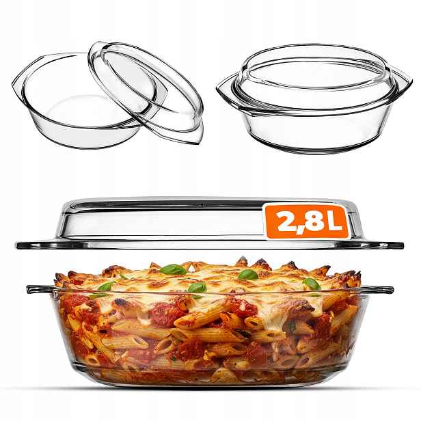 Žáruvzdorná Nádoba 2,8L S Víkem Na Zapékání Kulatá Skleněná