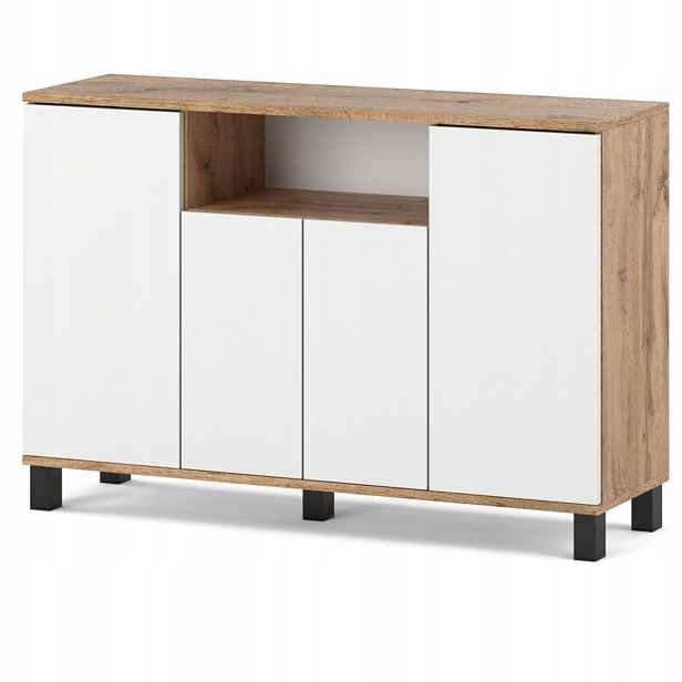Komoda 120 CM Wotan Bílá 4 Dvířka Moderní Rtv Skříňka Do Obývacího Pokoje Ložnice
