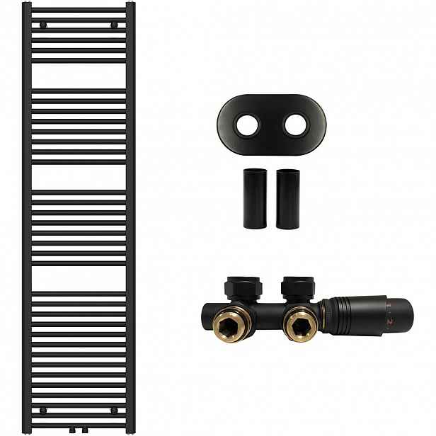 Koupelnový radiátorový set Benito - ústřední vytápění - středové připojení 50 mm - 703W - černá matná - 1700x450 mm