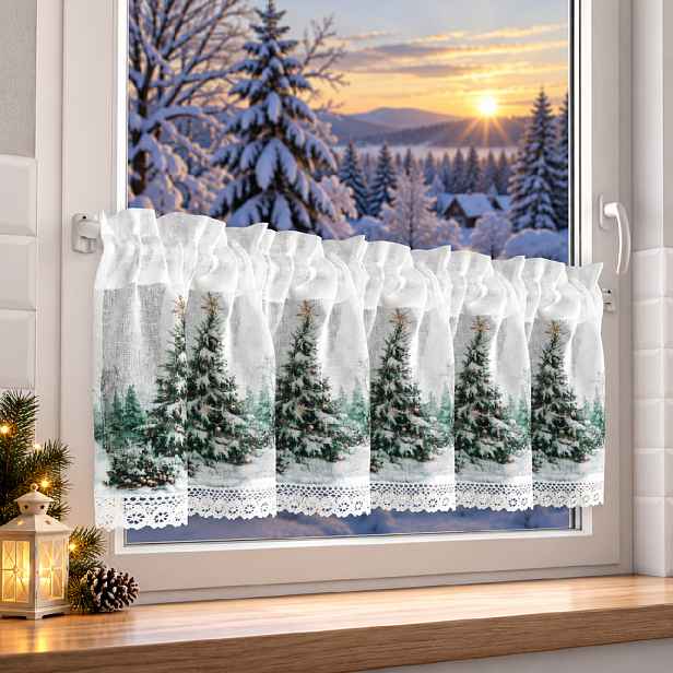 Vánoční hotová vitrážová záclona WINTER TALE 150x30 cm