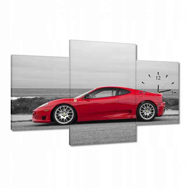Hodiny 100x60 Červené Ferrari na pláži