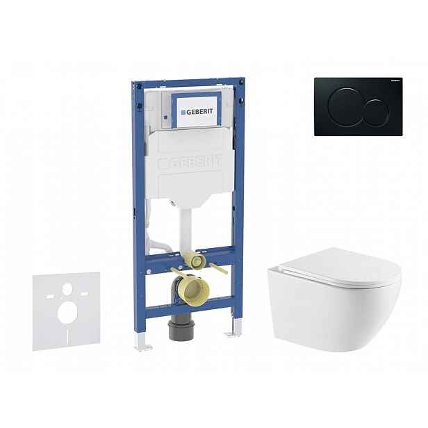 Geberit Duofix - Set předstěnové instalace, klozetu Oudee a sedátka softclose, tlačítko Sigma01, černá SANI11CA5173