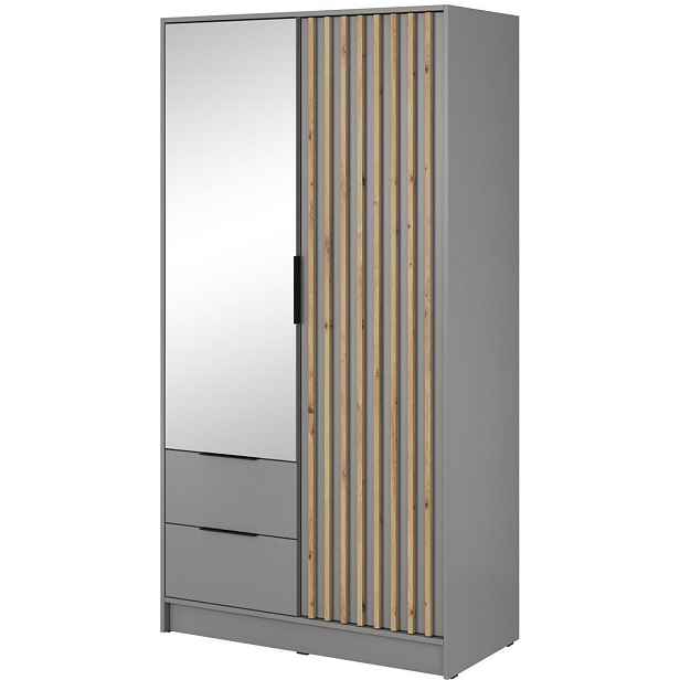 MASSENO ŠATNÍ SKŘÍŇ S OTOČNÝMI DVEŘMI NELIANA, 105/200/51 cm 2dveřová se zrcadlem, šedá