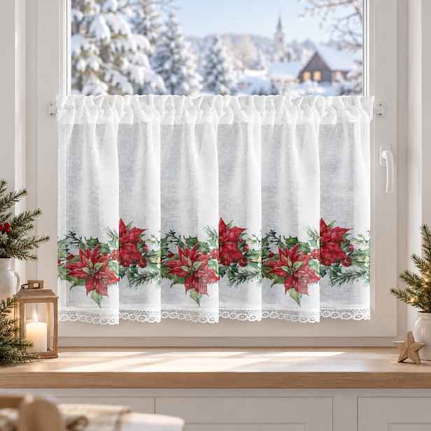 Vánoční hotová vitrážová záclona MERRY 150x60 cm