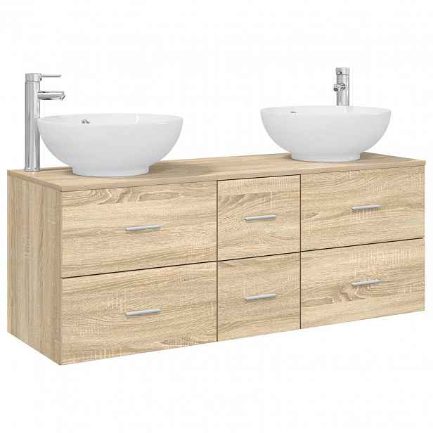 vidaXL Sada koupelnového nábytku 3 ks Dub sonoma 129 x 44,5 x 80 cm