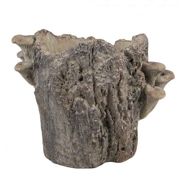 Hnědý cementový květináč kmen stromu s houbami Botanic M - 24*18*18 cm Clayre & Eef
