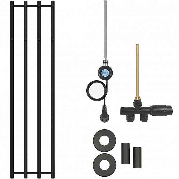 Koupelnový radiátorový set Bertini - kombinované vytápění, wifi tyč - boční jednobodové připojení - 300W - černá matná - 1400x351 mm