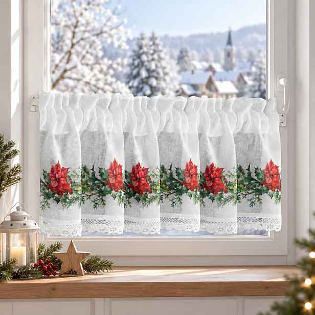 Vánoční hotová vitrážová záclona MERRY 150x30 cm