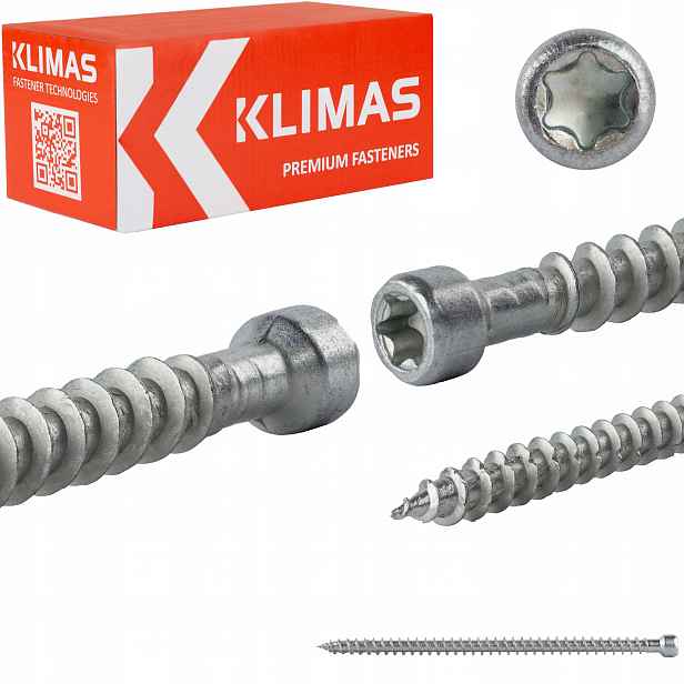 Tesařské vruty 8x160 mm 50 ks torx plný válcový závit Klimas Wkfc