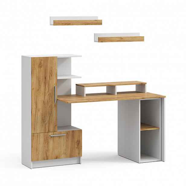 Vicco PSACÍ STŮL Tomy, Bílá/Zlatý mocný dub, 150 x 59 cm Sada 5 kusů