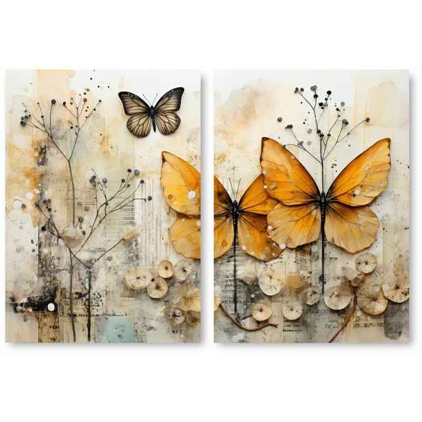 Boho Rostliny Motýl sada 2 plakátů B1 100x70 cm obraz béžová #366