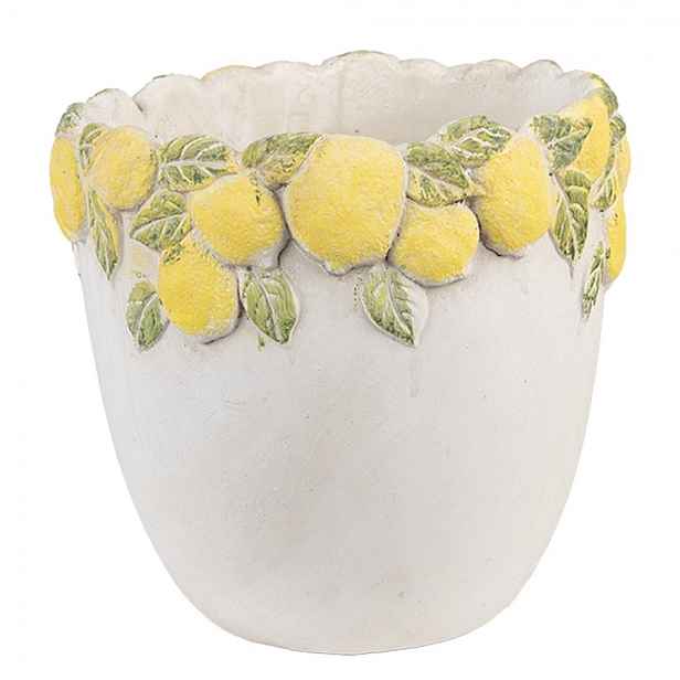 Cementový květináč lemovaný citróny Lemoni M - Ø 20*19 cm Clayre & Eef