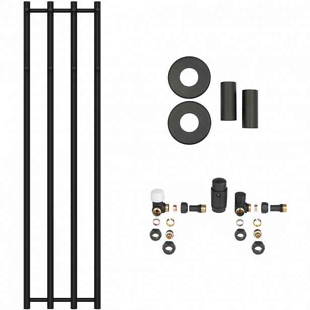 Koupelnový radiátorový set Bertini - ústřední vytápění - boční připojení - 380W - černá matná - 1400x351 mm